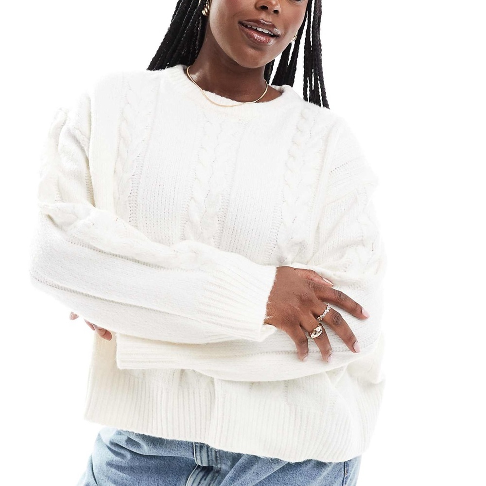 ASOS Curve Cable Knit Cream Chunky Crew Neck Sweater